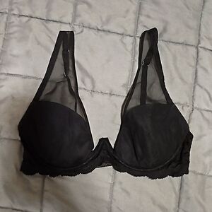 Fleur Du Mal Black Lace/ Sheer Bra 34D (32DD, 36C) Great Conditon